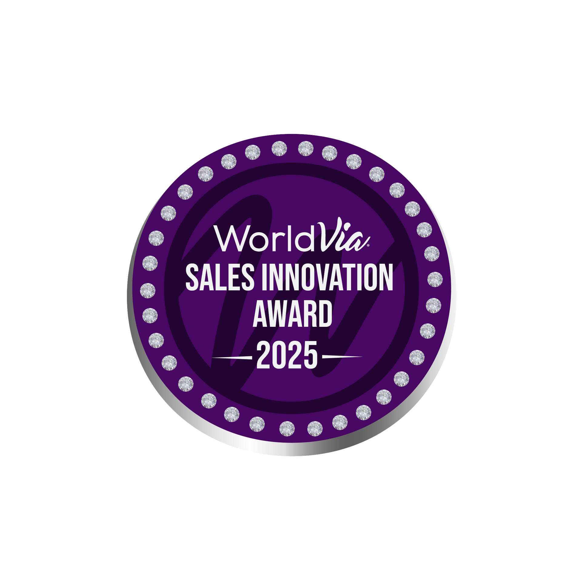 Purple and silver WorldVia Sales Innovation Award badge for 2025.