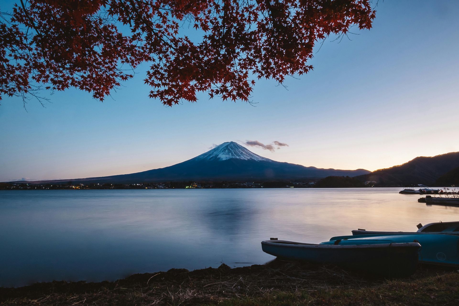 Mount Fuji and Lake Kawaguchi on a clear spring day