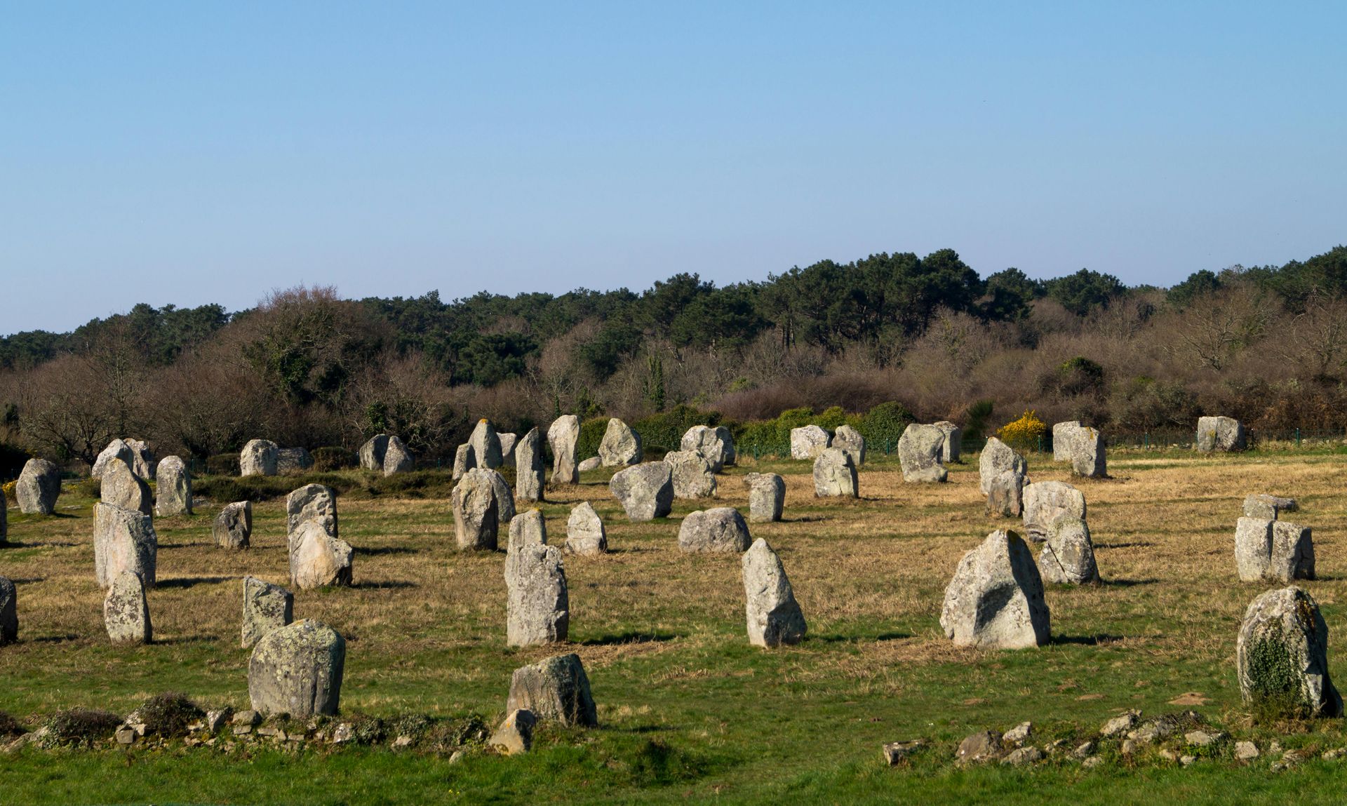 Carnac megalithic stones in Brittany, France, ancient site of European folklore and revenant legends