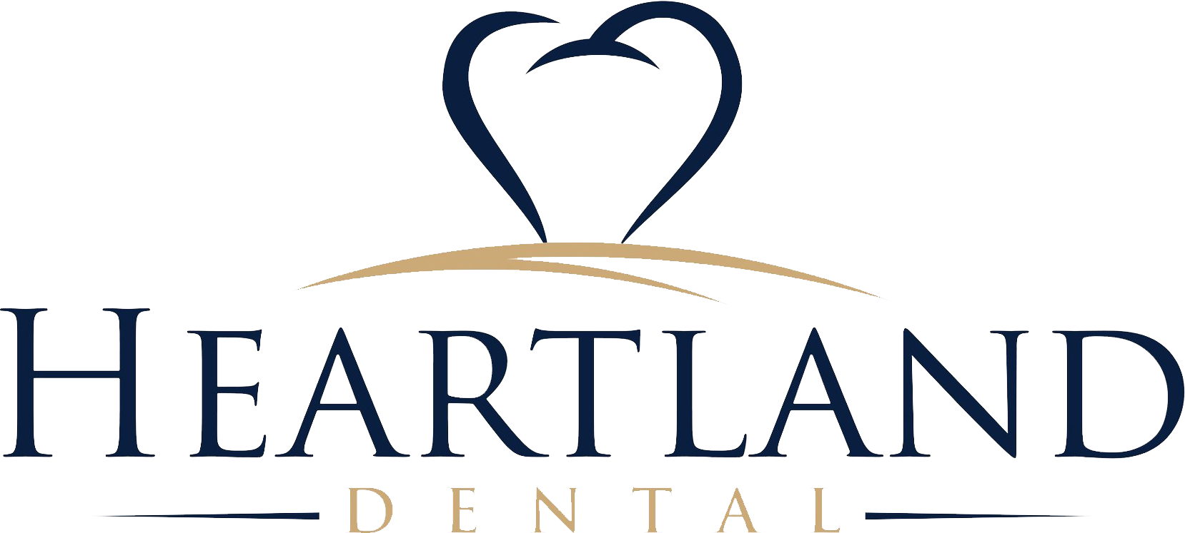 The logo for heartland dental has a heart and a bird on it.