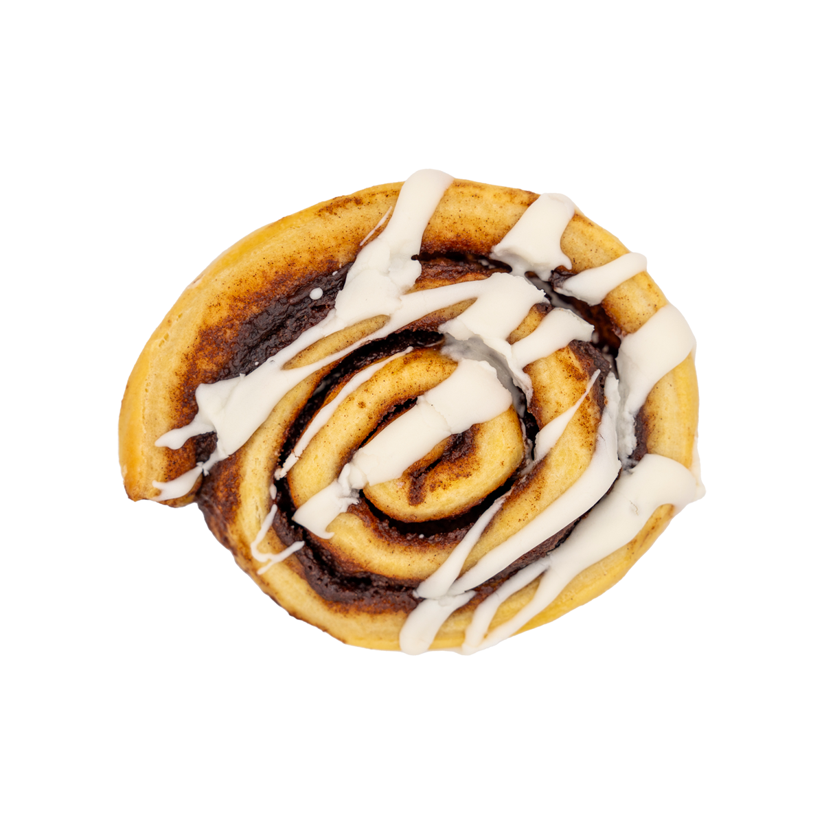 A cinnamon roll with icing on it on a white background