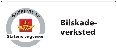 Logo for et bilskadeverksted, godkjent av Statens vegvesen.