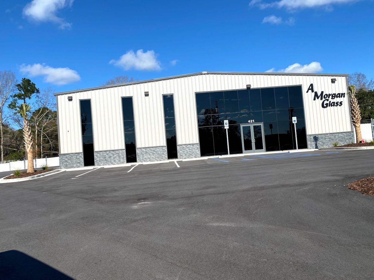 Building with large glass windows, 