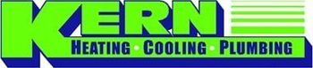 A green and blue logo for kern heating cooling and plumbing