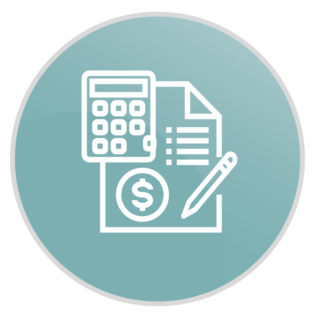 icono de información con calculadora, hoja y signo pesos
