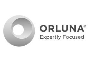 Orluna logo: Abstract light gray concentric circles and text 