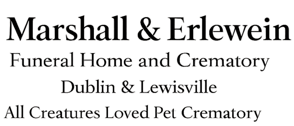 Logo for Marshall & Erlewein Funeral Home and Crematory with a street lamp. Includes locations and pet cremations.