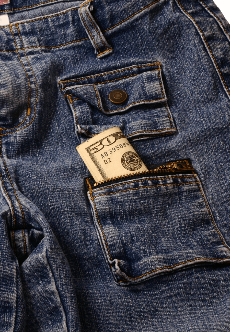 jeans with 50 dollar bill