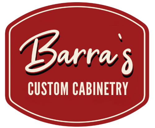 Logo for Barra's Custom Cabinetry, featuring cursive 