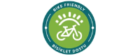 A green circle with a bicycle in it and the words bike friendly