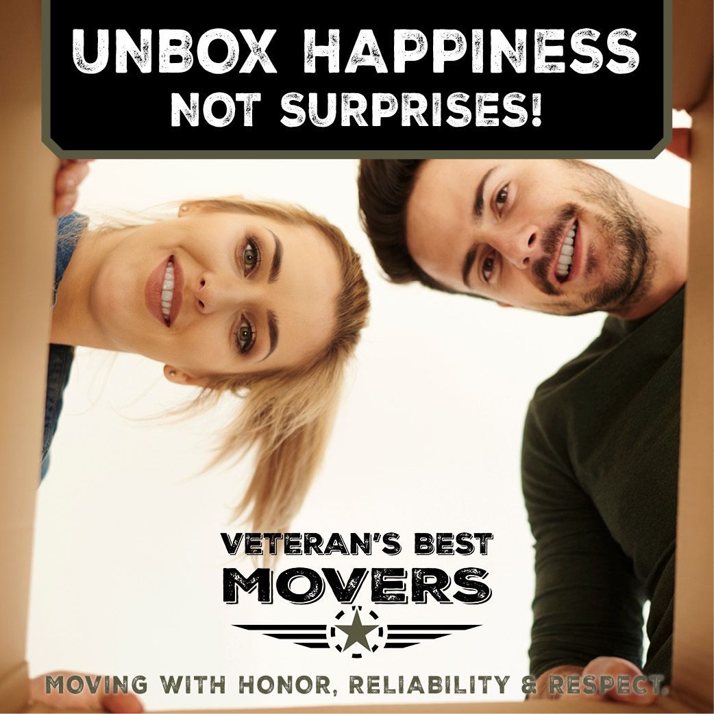 An advertisement for Veteran's Best Movers shows a man and woman smiling