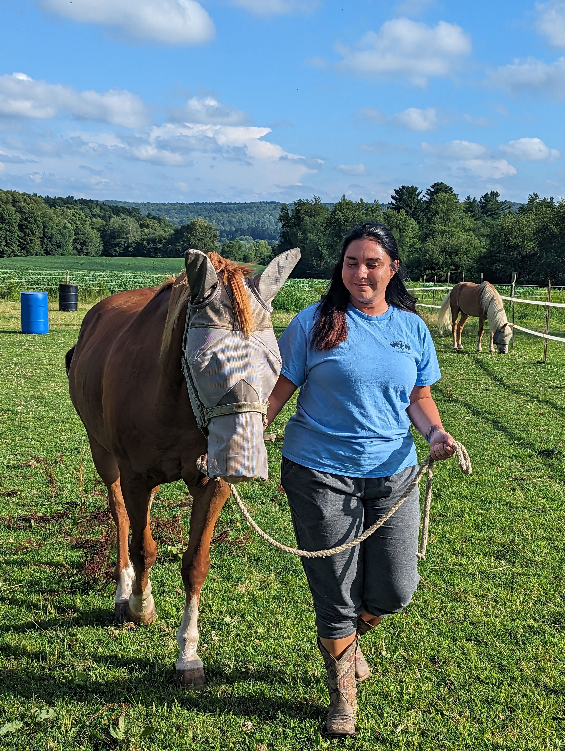 Young woman leading a horse