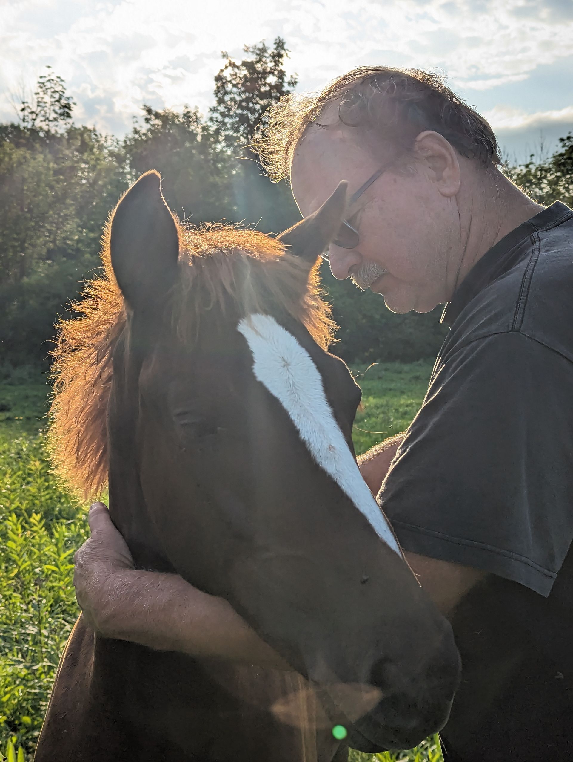 Old man and young foal horse