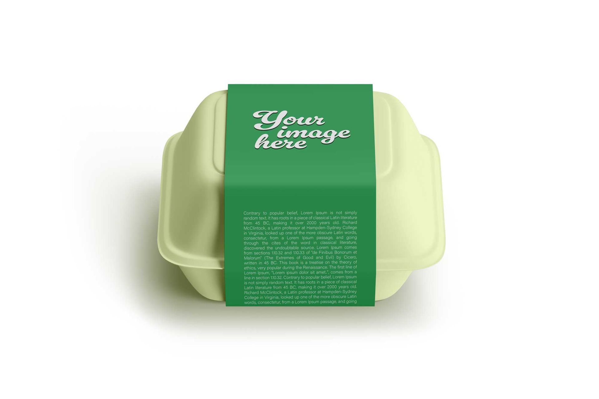 A hamburger container with a custom label mockup.