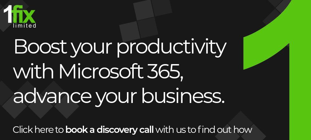 A black and green banner that says boost your productivity with microsoft 365 advance your business