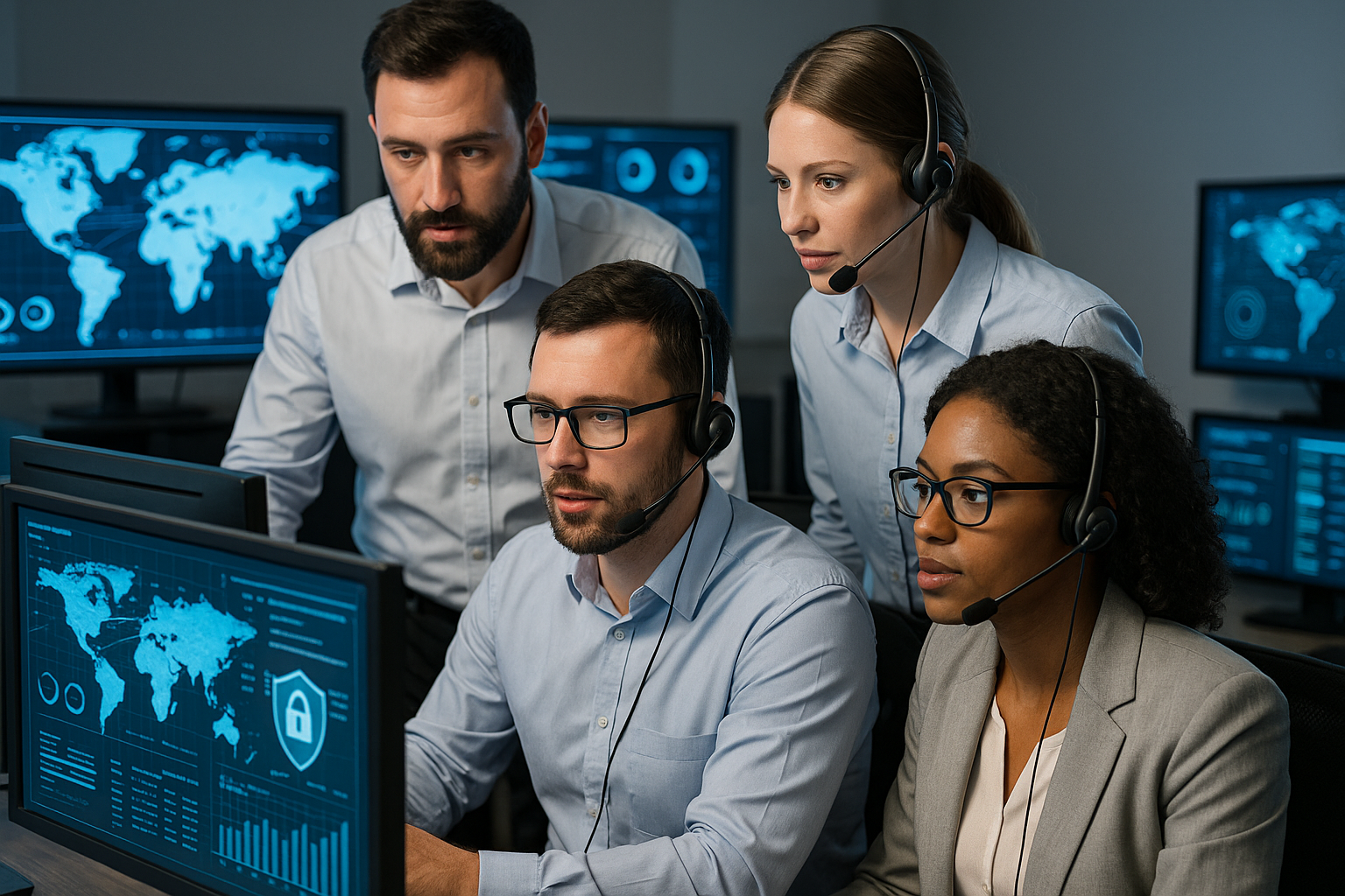 AI image of a team of people working on a computer