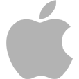 The apple logo is gray and has a leaf on it.