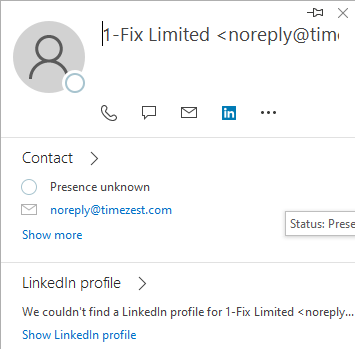 Outlook Contact Card example