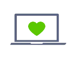 A laptop with a green heart on the screen.