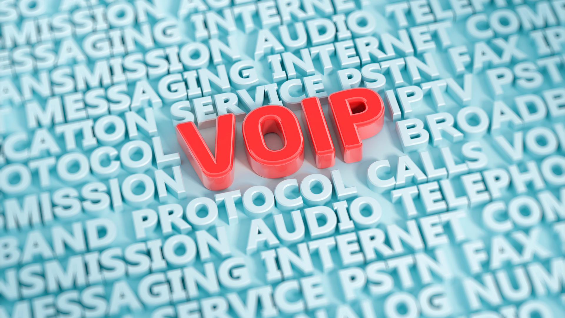 Image of words relating to VoIP with the word 'VOIP' bold in red large letters 