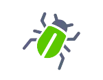 A green bug with a black head and legs on a white background.