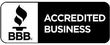 A black and white badge that says `` accredited business ''.