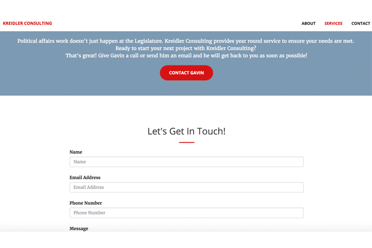Kreidler Consulting Contact page designed by Invictus Strategies