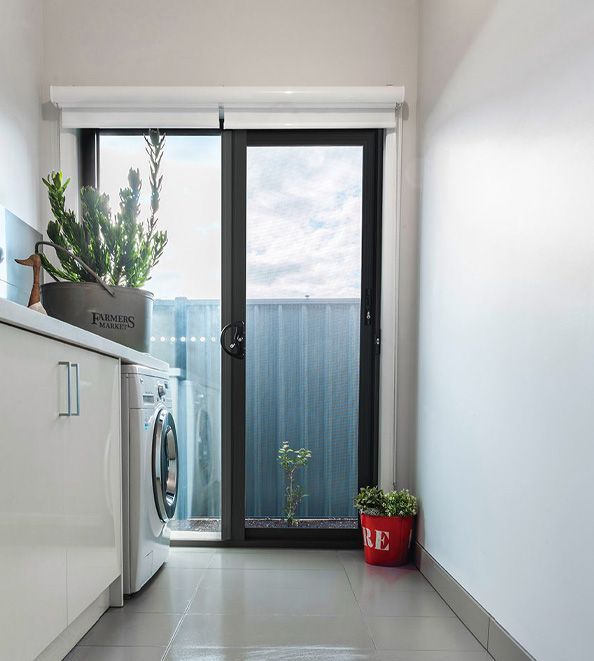 Detailed view of security door features, including a locking system
