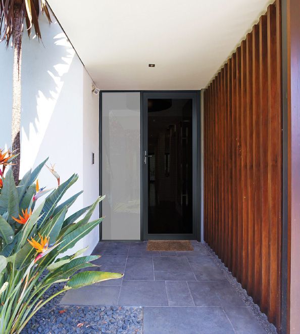 Detailed view of security door features, including a locking system
