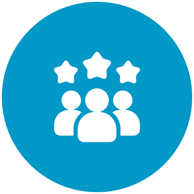 A group of people with stars in a blue circle.