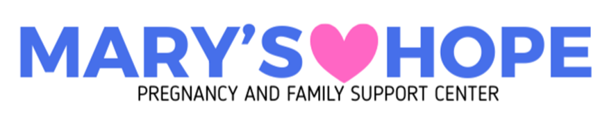 Logo for Mary's Hope Pregnancy and Family Support Center; features heart with mother and child, and text.