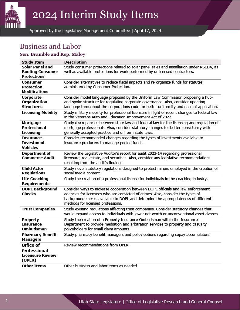A purple and black poster with a list of items on it.