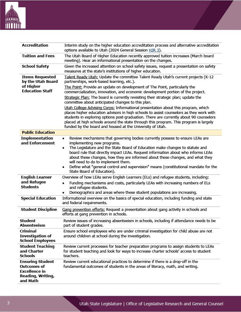 A purple and white page with a lot of text on it.