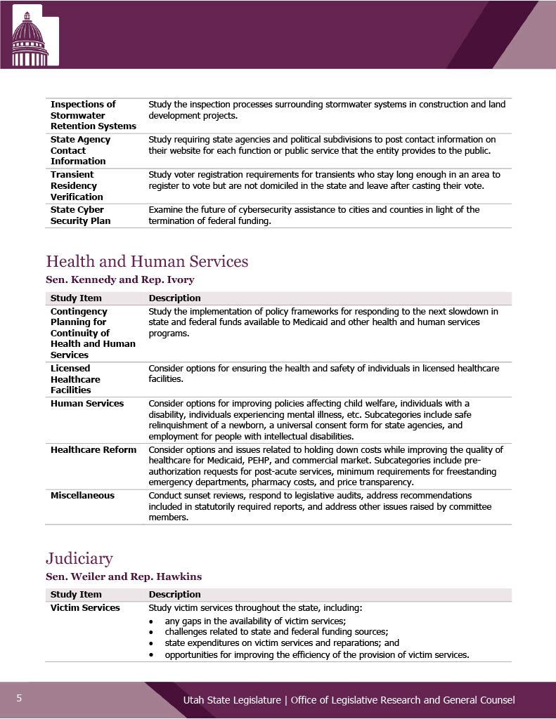 A purple and white page with a lot of text on it.