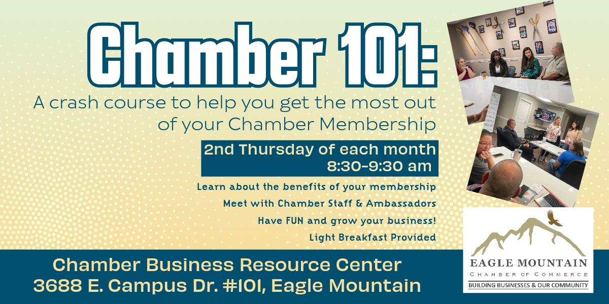 An advertisement for chamber 101 a course to help you get the most out of your charter membership
