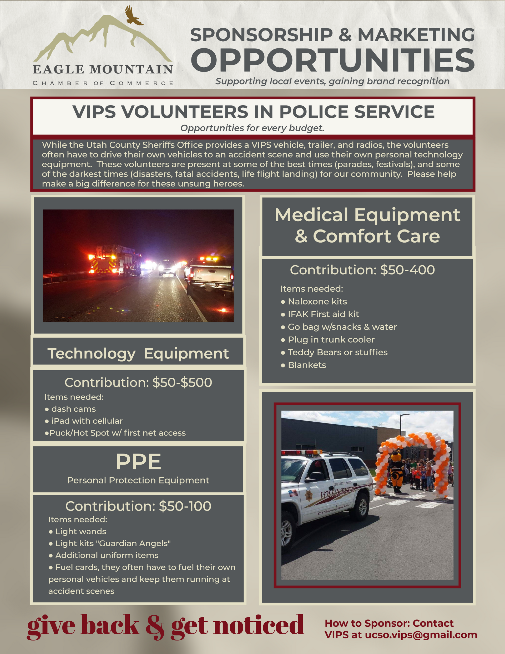 A flyer for vips volunteers in police service