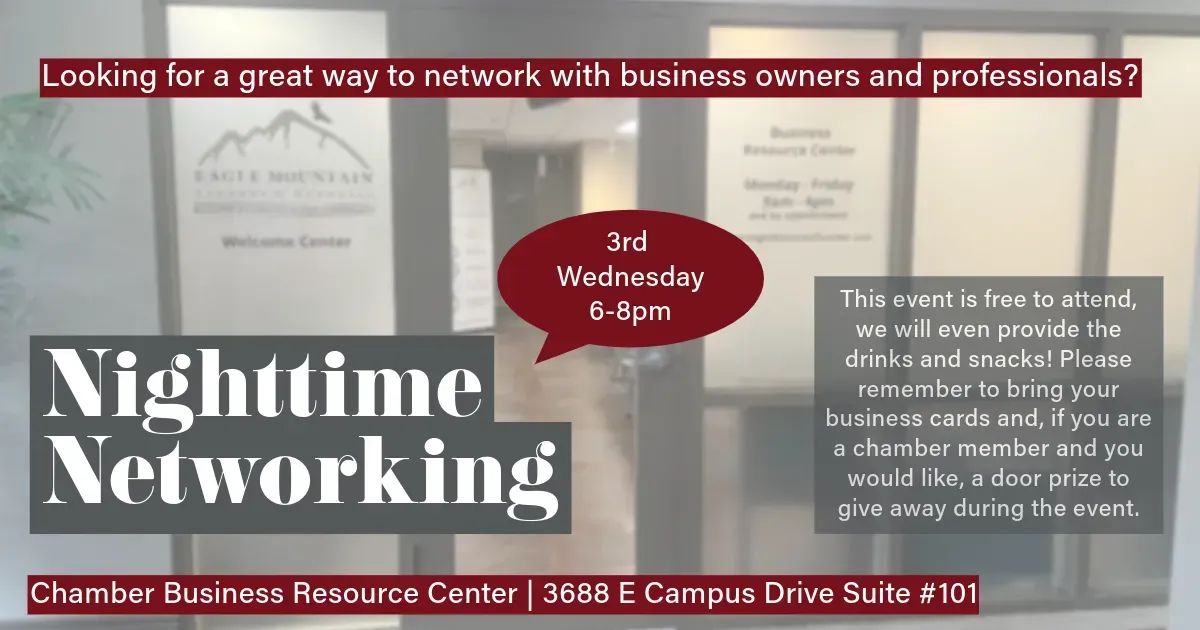 An advertisement for a nighttime networking event