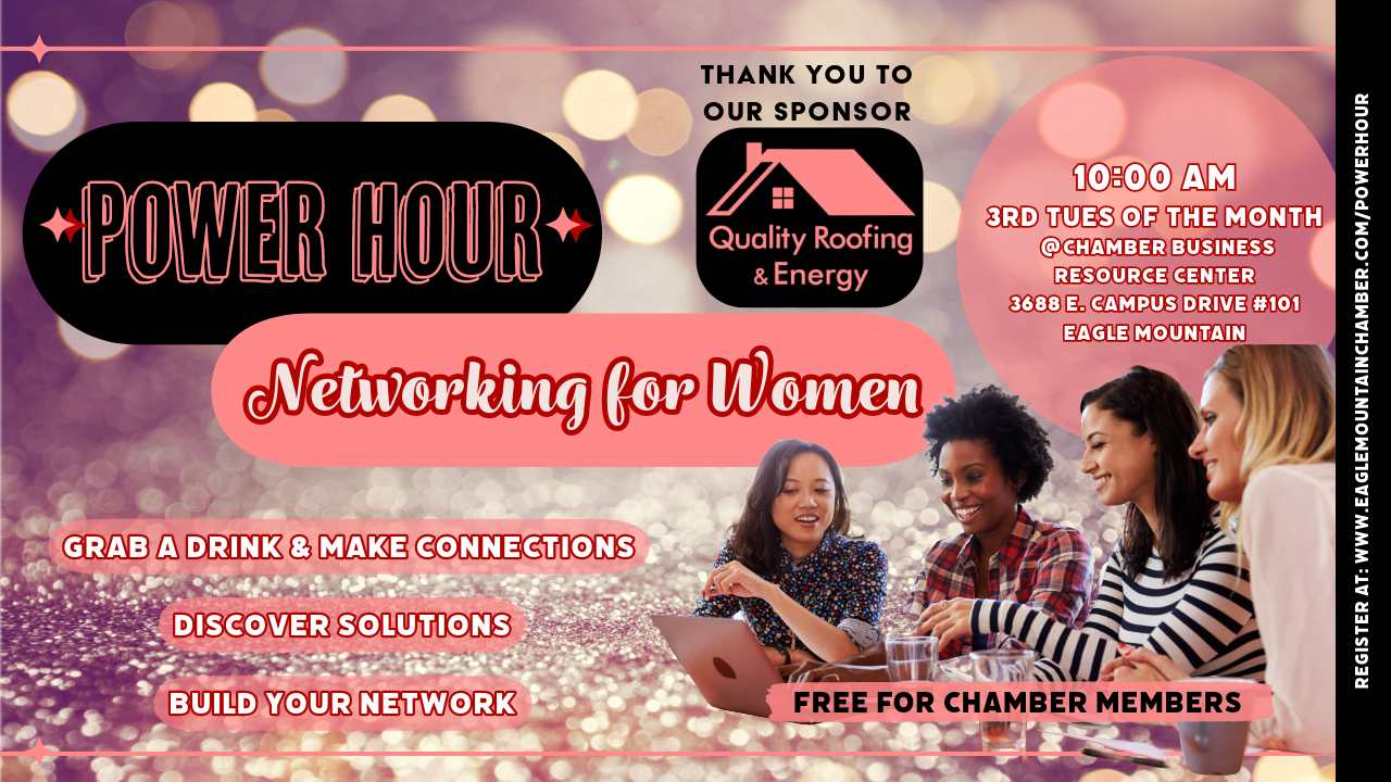 A poster for a power hour networking for women