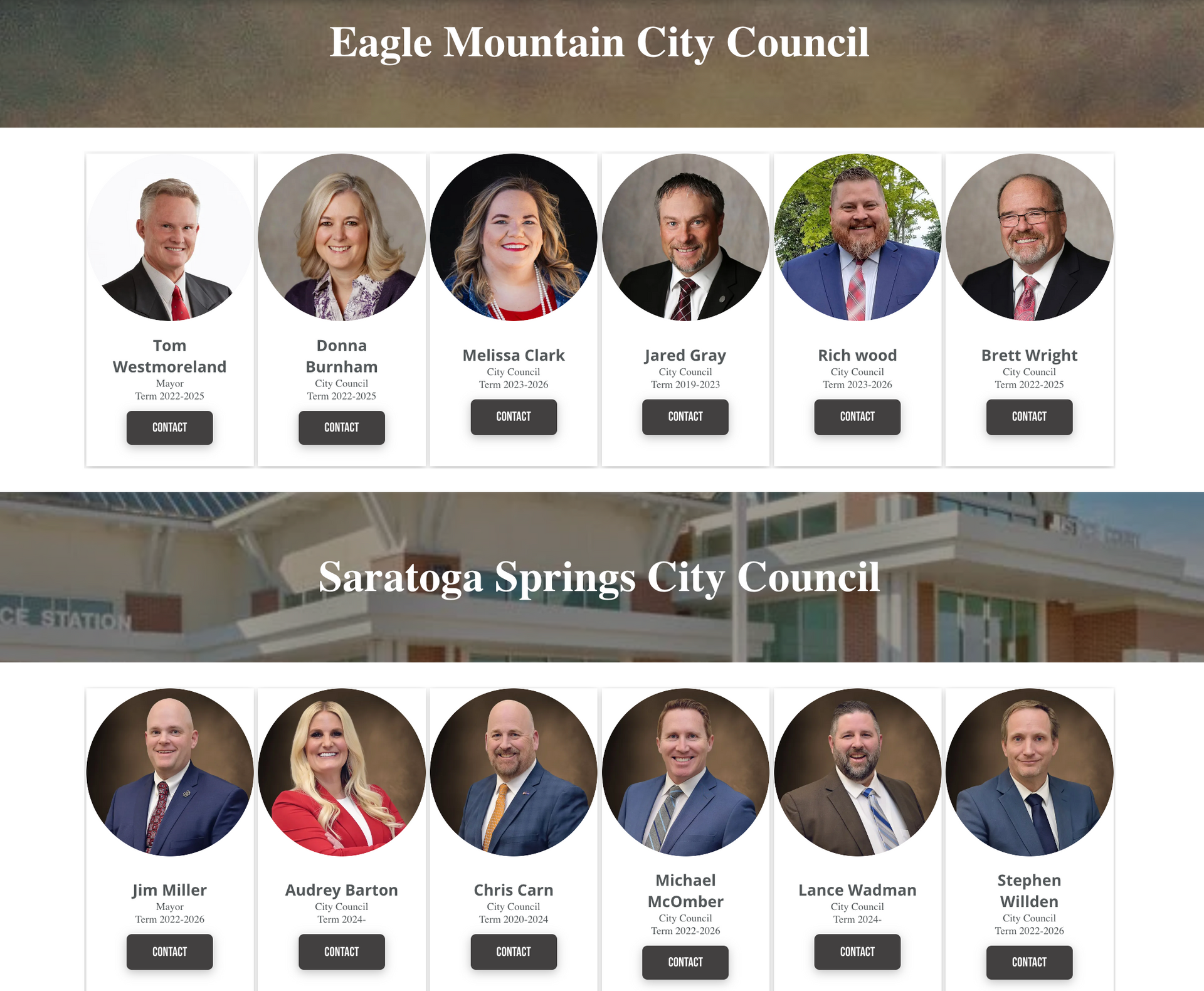 A screenshot of the eagle mountain city council website.