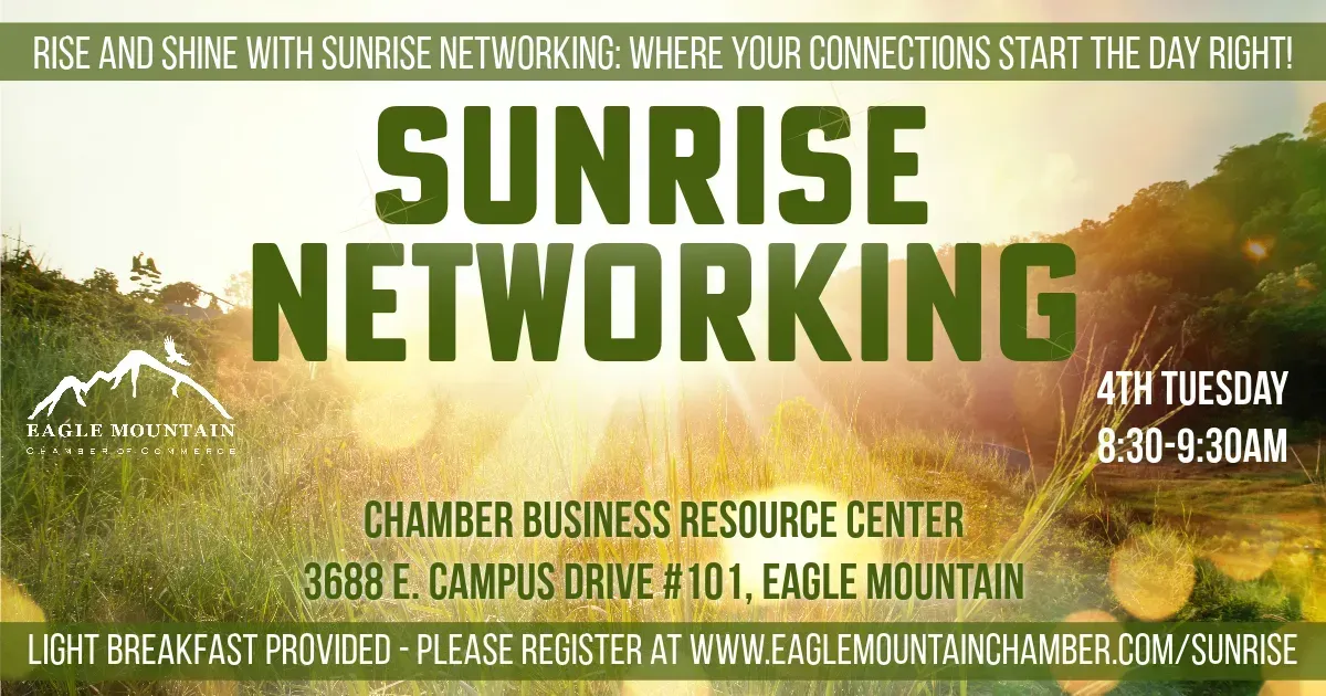 An advertisement for sunrise networking on tuesday 4th
