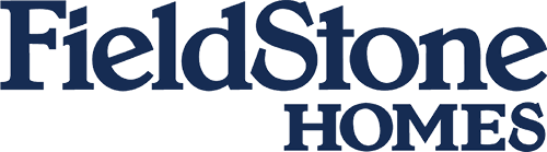 The logo for fieldstone homes is blue and white on a white background.