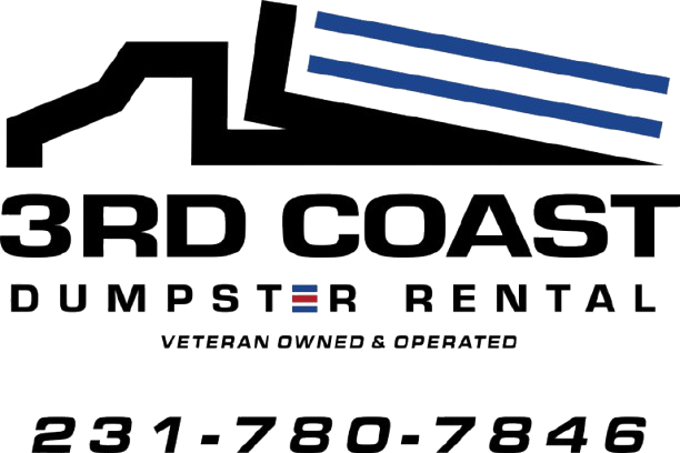Logo for 3rd Coast Dumpster Rental: black dumpster illustration, blue stripes, phone number, "Veteran Owned & Operated".