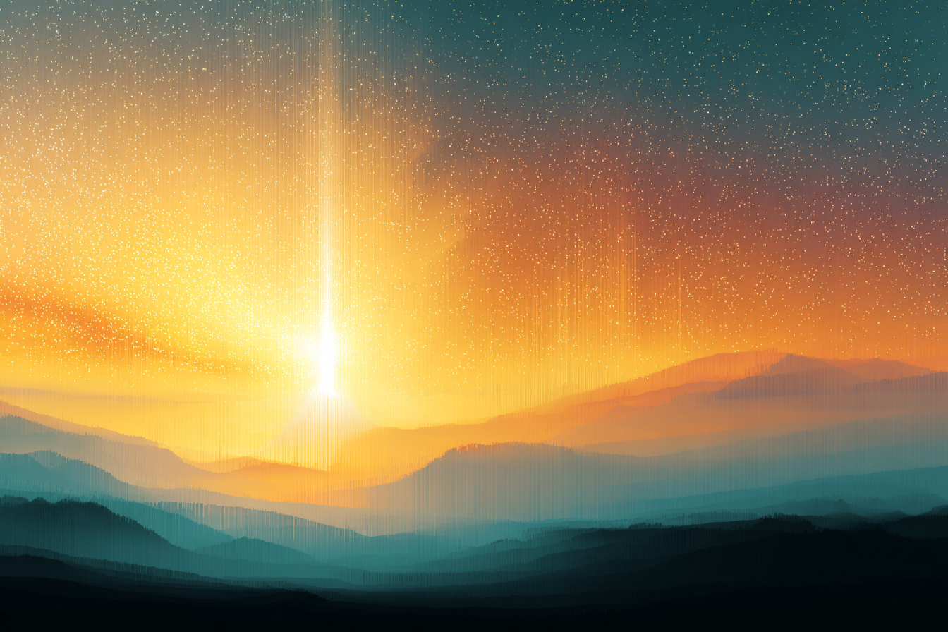 Guiding light over mountain horizon representing steady nonprofit mission that anchors leadership through organizational change