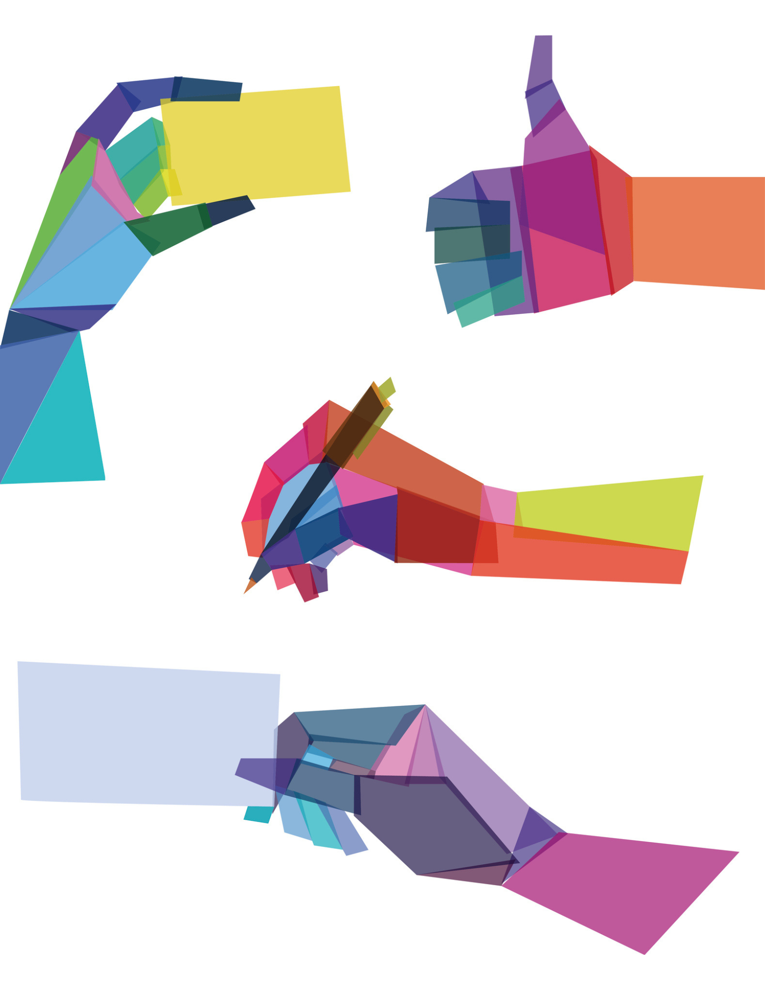 A colorful drawing of a hand holding a card and giving a thumbs up