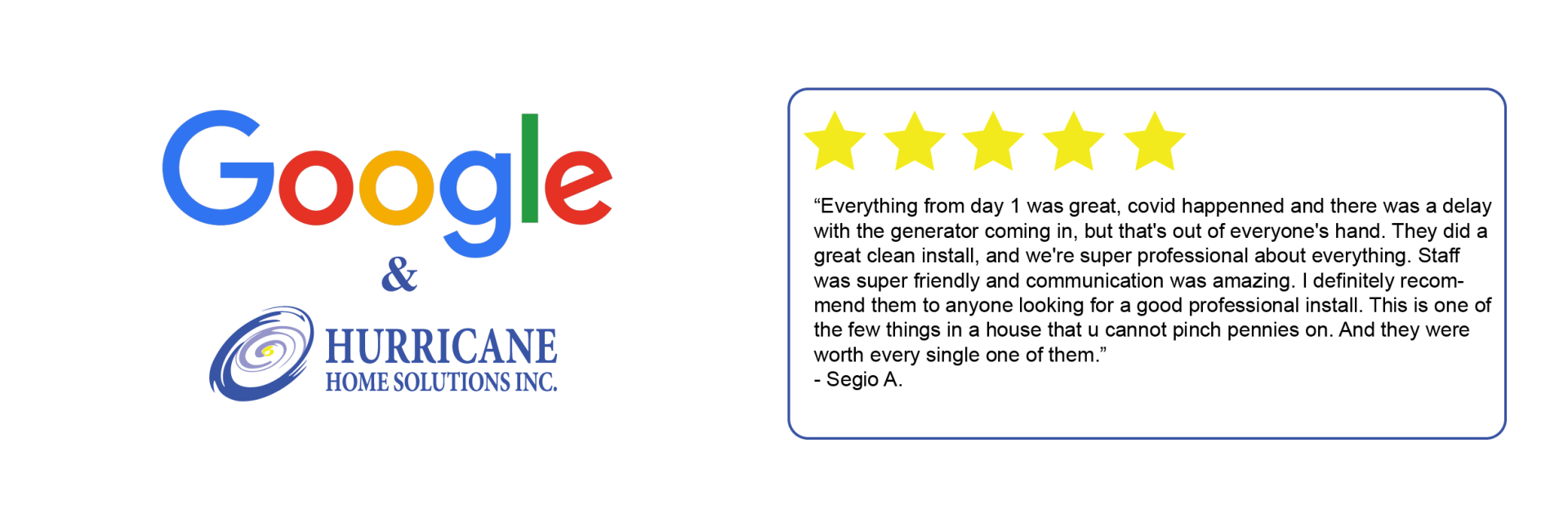 A 5-Star Review on Google for Hurricane Home Solutions