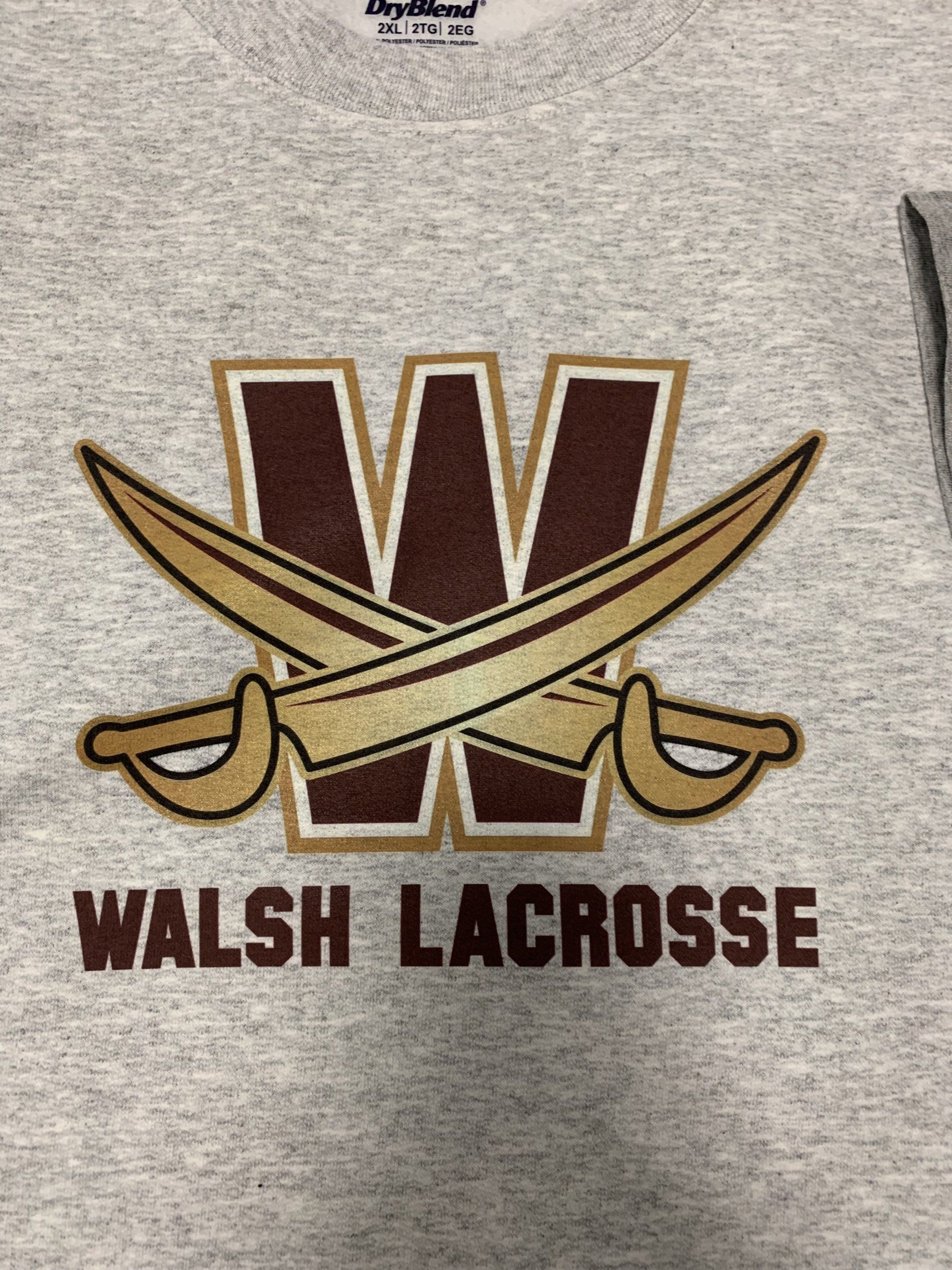 A t-shirt with a logo for walsh lacrosse on it