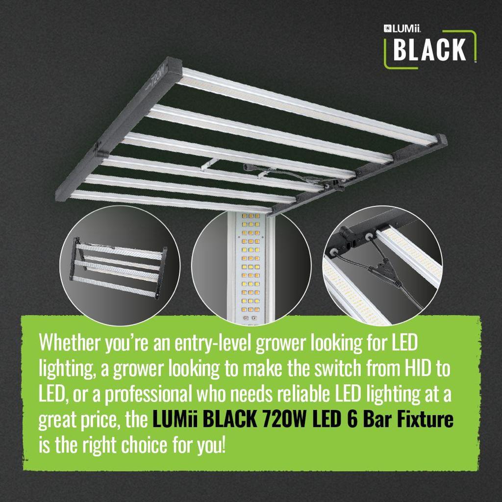 A great switch from traditional lighting is the Lumii Black 720W LED 6 bar fixture