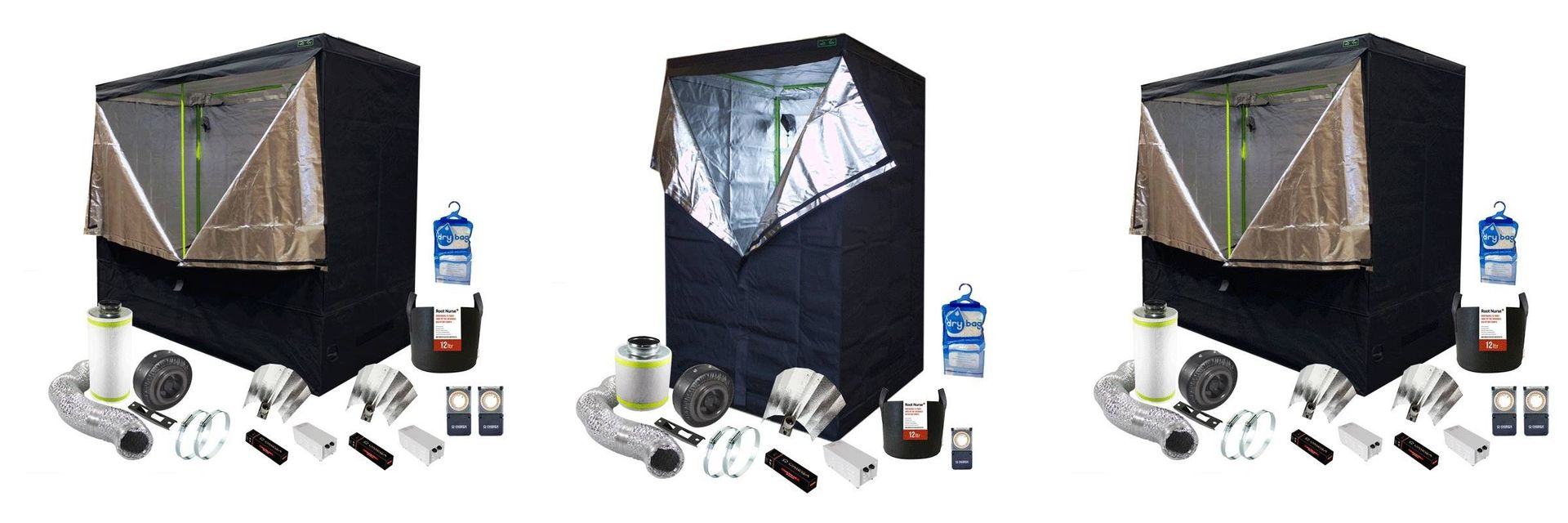 These hydroponic urban tent kits contain all the accessories such as lighting, reflectors, vents and fans