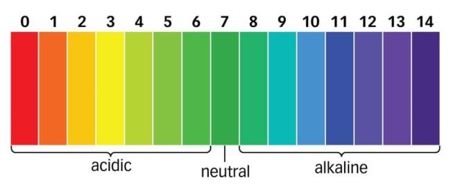 The pH levels range from 1 to 14 where 1 is acidic, 7 is neutral and 14 is alkaline