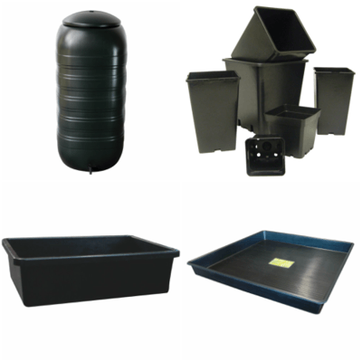 Pots, trays, tanks and buckets for nutrient storage in hydroponic grow rooms